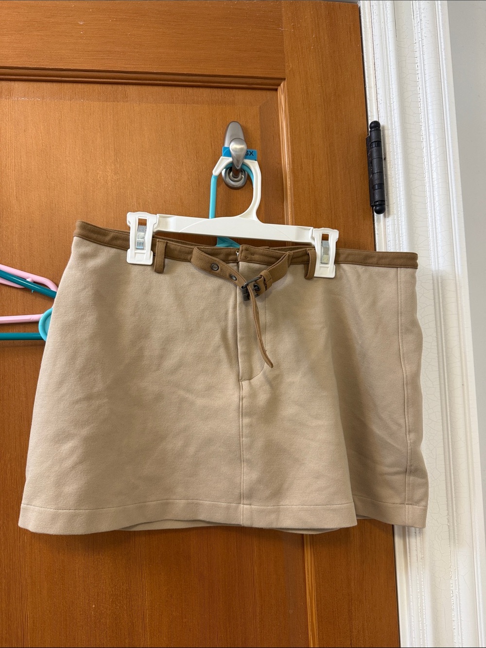 American Eagle Outfitters Beige Mini Skirt with Brown Trim